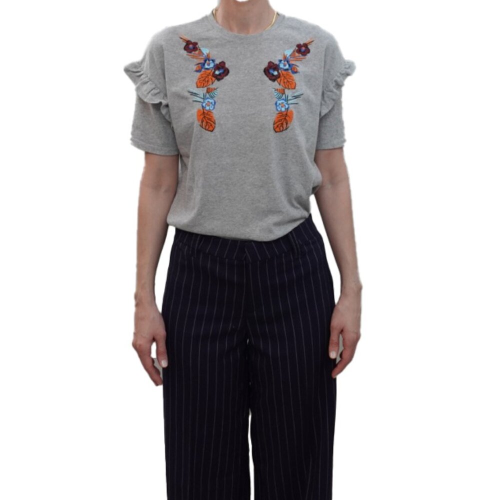 Gray Embroidered Basic Tee - Picture 2 of 6